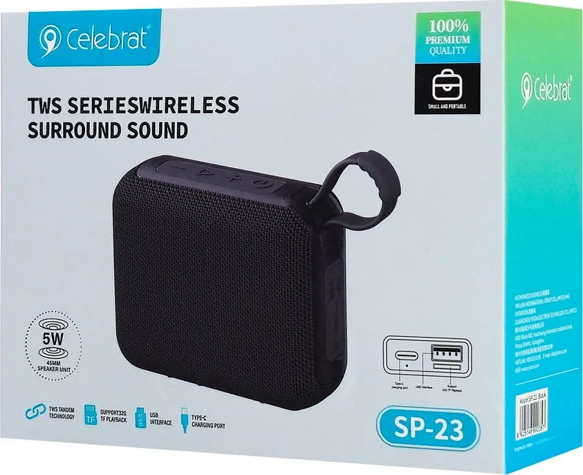 CELEBRAT φορητό ηχείο SP-23, 5W, Bluetooth, 1200mAh, μαύρο — εικόνα 7