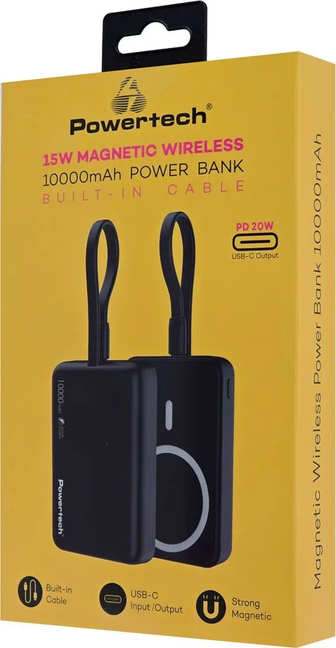 POWERTECH power bank PT-1376 με καλώδιο, 10000mah, magnetic wireless, 20W, μαύρο — εικόνα 4