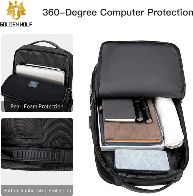 GOLDEN WOLF τσάντα πλάτης GB00399, με θήκη laptop 15.6", 20L, μαύρη — εικόνα 2