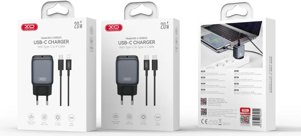 XO L153 φορτιστής 20W, με καλώδιο Lightning, ΜΑΥΡΟΣ — εικόνα 2