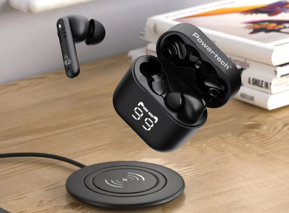 POWERTECH earphones με θήκη φόρτισης PT-1227, TWS, ENC, 30/480mAh, μαύρα — εικόνα 2