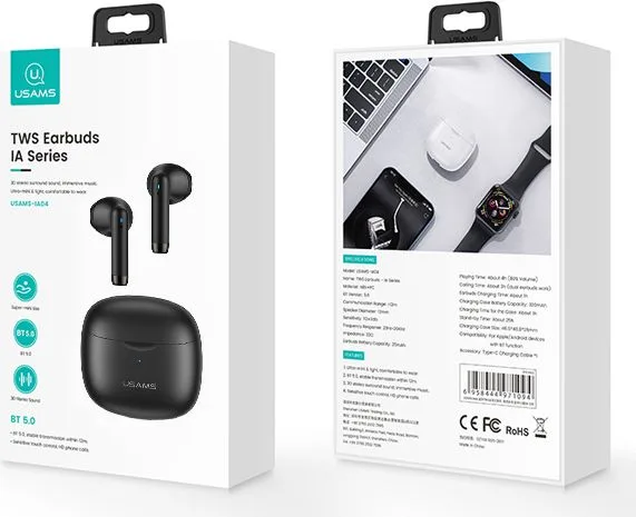 USAMS earphones IA04 με θήκη φόρτισης, True Wireless, Φ13mm, μαύρα — εικόνα 4