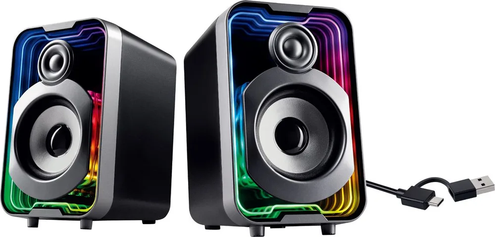 POWERTECH ηχεία PT-1575 με RGB φωτισμό, 2x 5W, Bluetooth & USB/USB-C, μαύρα — εικόνα 3