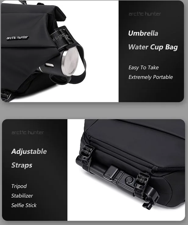 ARCTIC HUNTER τσάντα Crossbody YB00046 με θήκη tablet, 10L, μαύρη — εικόνα 3
