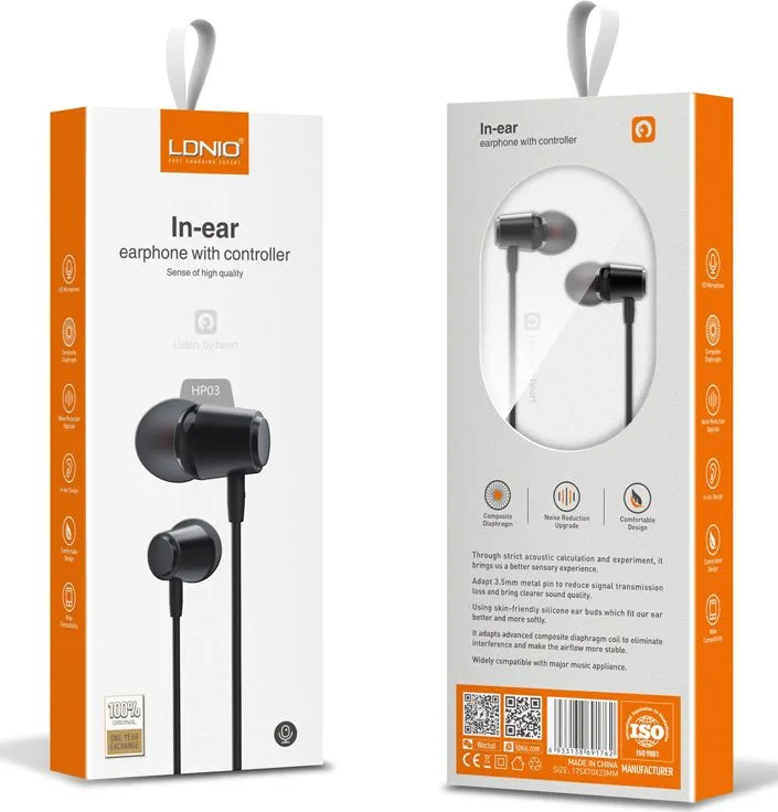 LDNIO earphones με μικρόφωνο HP03, 3.5mm σύνδεση, Φ10mm, 1.2m, μαύρα — εικόνα 3