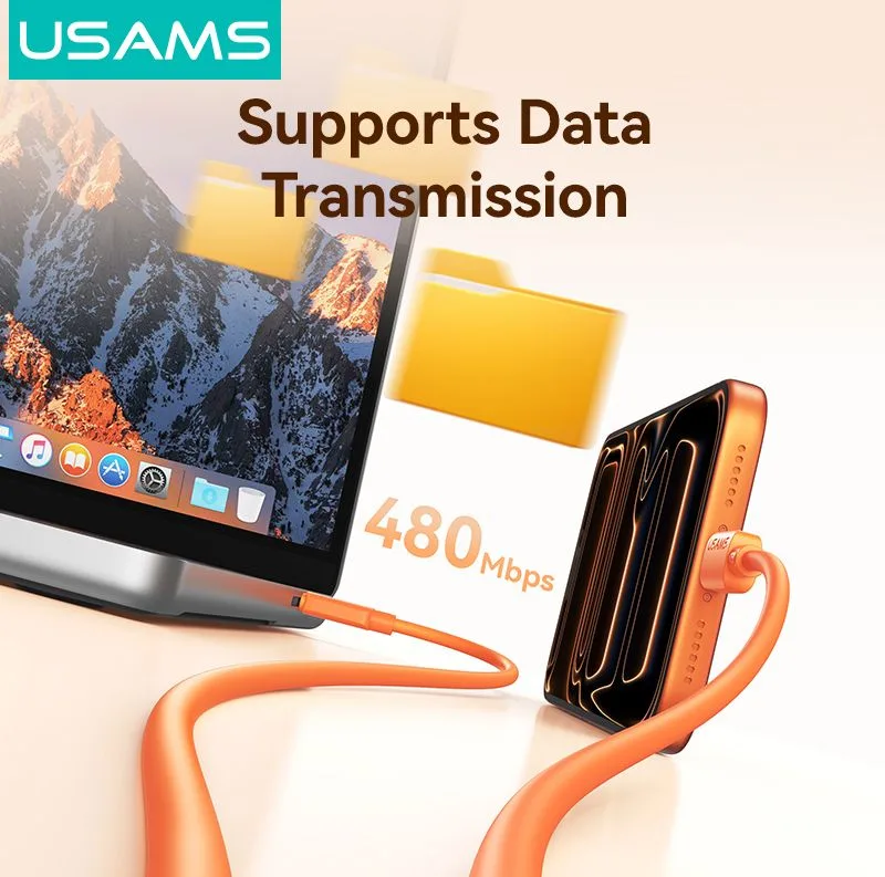 USAMS καλώδιο USB-C σε USB SJ786, σιλικόνης, 3A, 480Mbps, 1m, λευκό — εικόνα 5