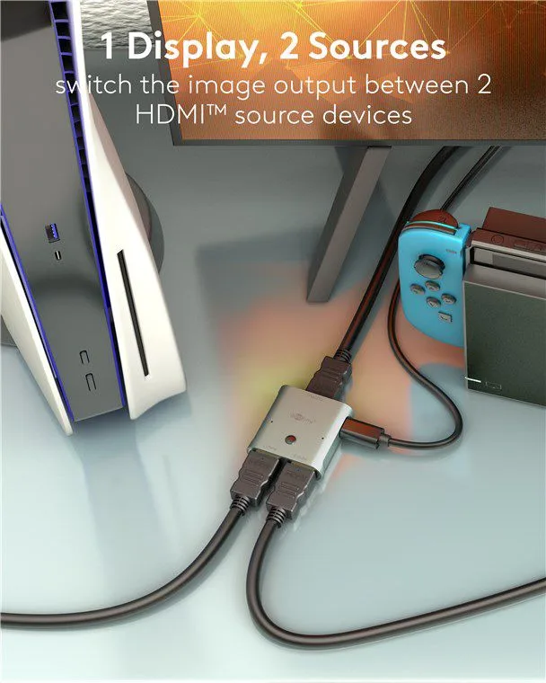 GOOBAY HDMI switch 77791, 2 σε 1, 8K/60Hz, γκρι — εικόνα 2