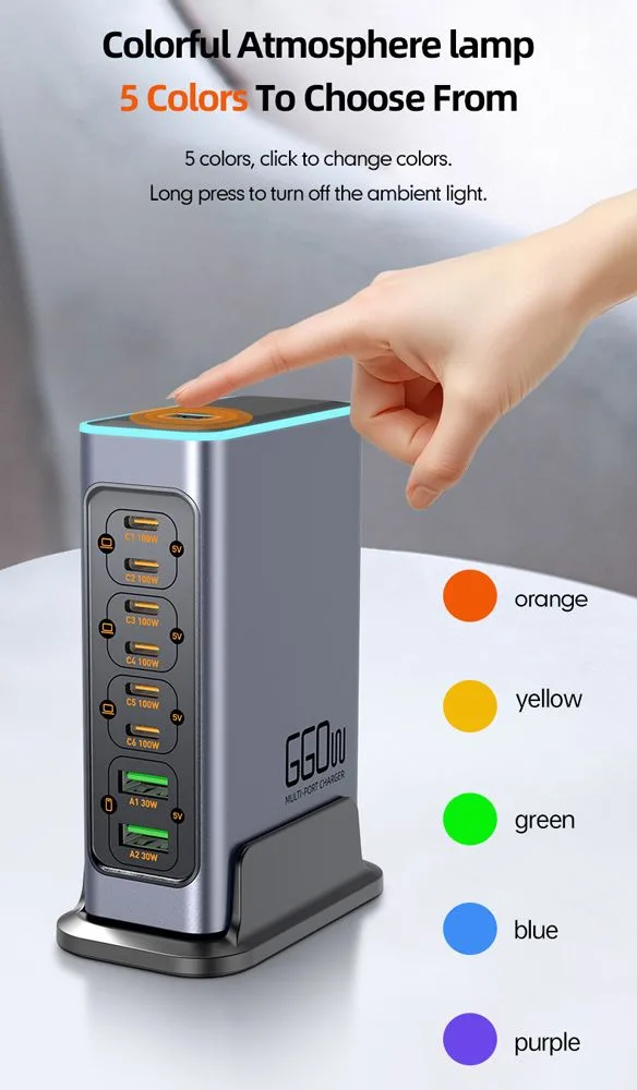 POWERTECH σταθμός φόρτισης PT-1621, 2x USB & 6x USB-C, GaN, 140W, γκρι — εικόνα 7