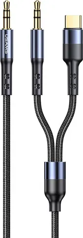 USAMS καλώδιο ήχου 3.5mm σε USB-C & 3.5mm US-SJ555, 1.2m, μαύρο