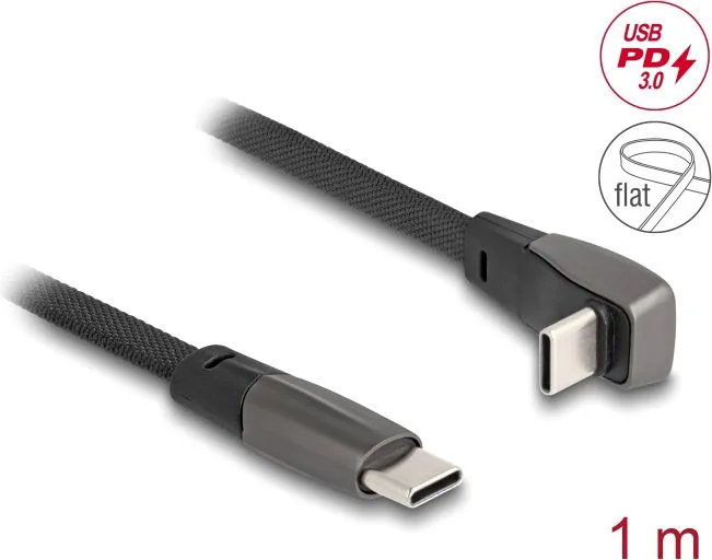 DELOCK καλώδιο USB-C 80751, 60W, flat, γωνιακό, 480 Mbps, 1m, μαύρο — εικόνα 3
