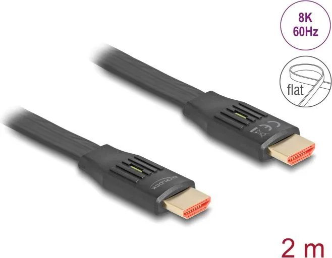 DELOCK καλώδιο HDMI 81002, flat, 8K/60Hz, 48 Gbps, eARC, HDR, 2m, μαύρο — εικόνα 3