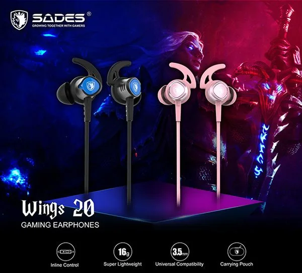 SADES gaming earphones Wings 20 με μικρόφωνο, 3.5mm, Φ12mm, 1.2m, ροζ — εικόνα 2