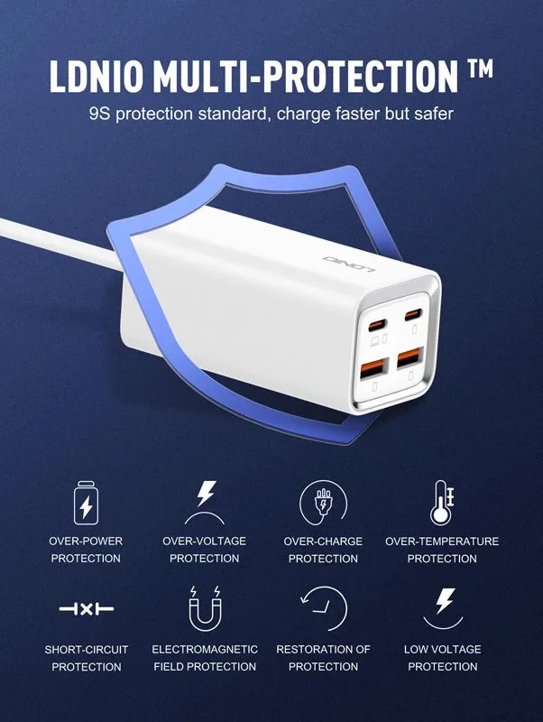 LDNIO σταθμός φόρτισης A4610C, 2x USB-C & 2x USB, 65W, PD/QC, λευκός — εικόνα 5