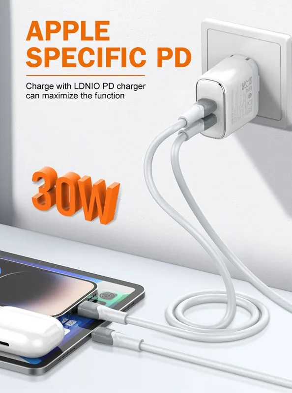 LDNIO καλώδιο Lightning σε USB-C LC602I, 30W PD, 2m, γκρι — εικόνα 2