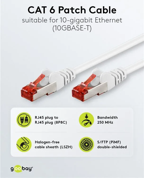 GOOBAY καλώδιο δικτύου 93502, CAT 6 S/FTP, copper, 250MHz, 1m, λευκό — εικόνα 2