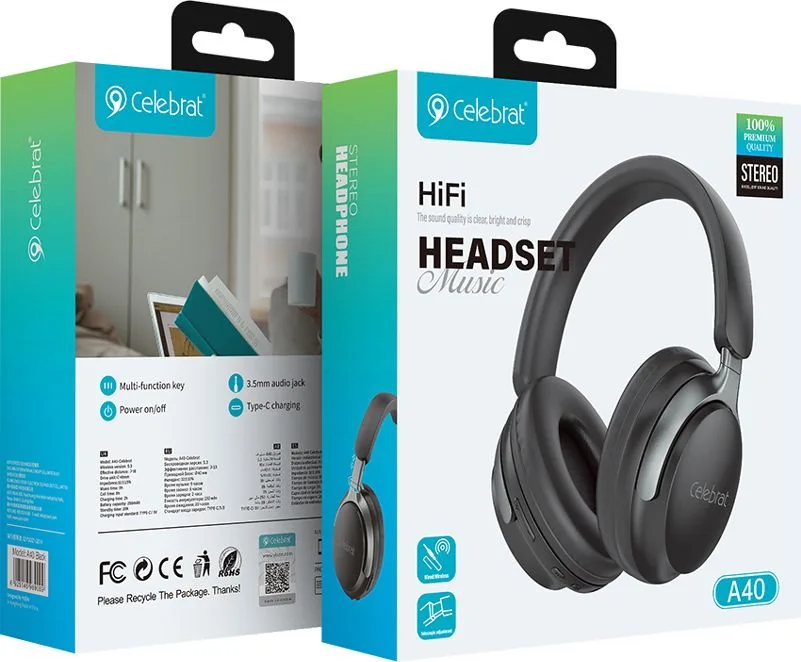 CELEBRAT headphones A40, ασύρματα & ενσύρματα, 40mm, 250mAh, μαύρα — εικόνα 4