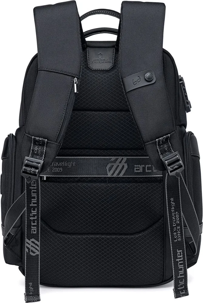 ARCTIC HUNTER τσάντα πλάτης B00682 με θήκη laptop 15.6", USB, λουκέτο TSA, 23.5L, μαύρη — εικόνα 4