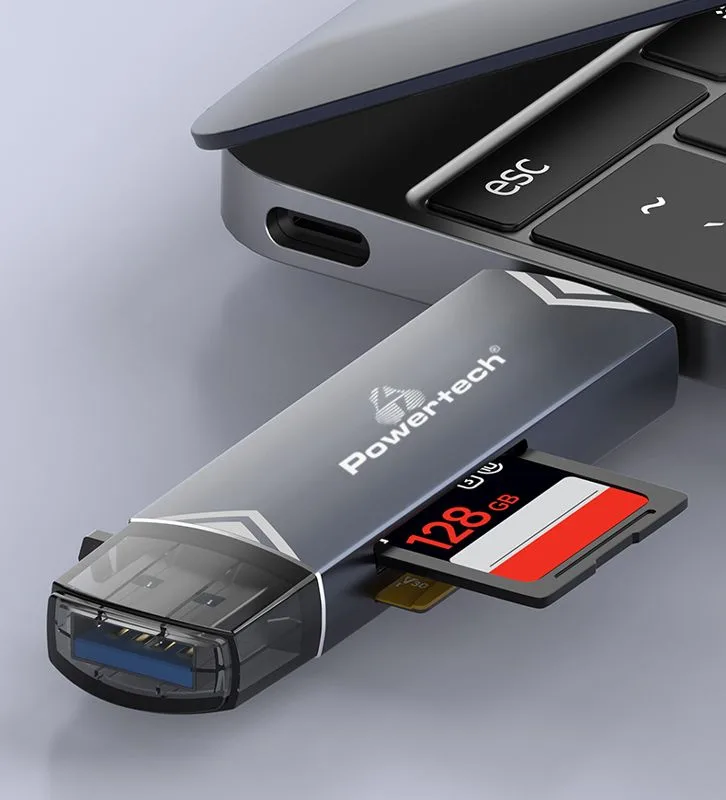 POWERTECH card reader PT-1343 για SD & micro SD, USB 3.2, 5Gbps, γκρι — εικόνα 3