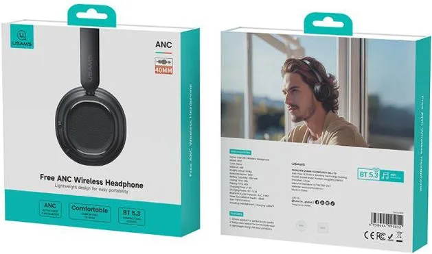 USAMS headphones SR01, ασύρματα, ANC, Φ40mm, 350mAh, μαύρα — εικόνα 9