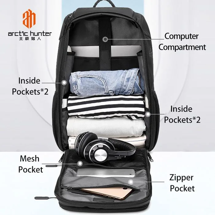 ARCTIC HUNTER τσάντα πλάτης B00461 με θήκη laptop 15.6", 25L, μαύρη — εικόνα 2