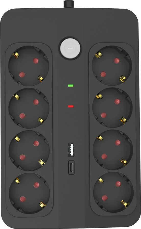 POWERTECH πολύπριζο ασφαλείας PT-1535, 8 θέσεων, με USB & USB-C θύρες, 16A, 1.5m, μαύρο — εικόνα 3