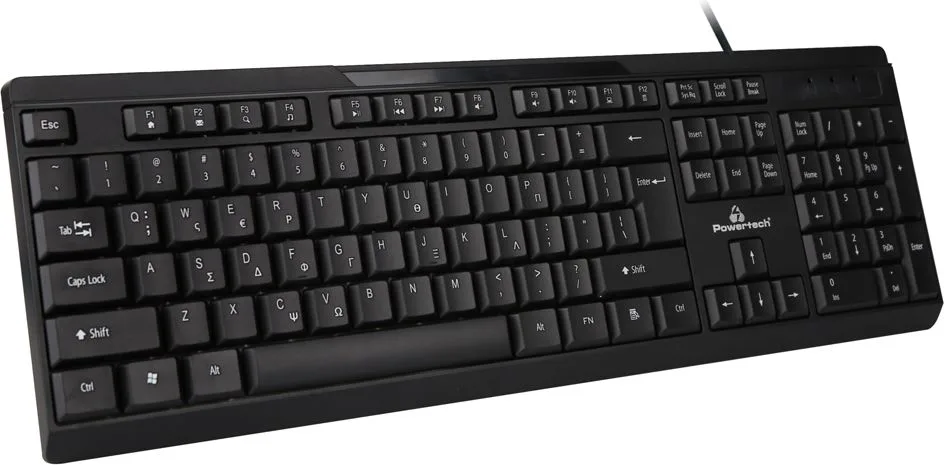 POWERTECH πληκτρολόγιο PT-1069, ενσύρματο, multimedia, EN/GR, μαύρο — εικόνα 2