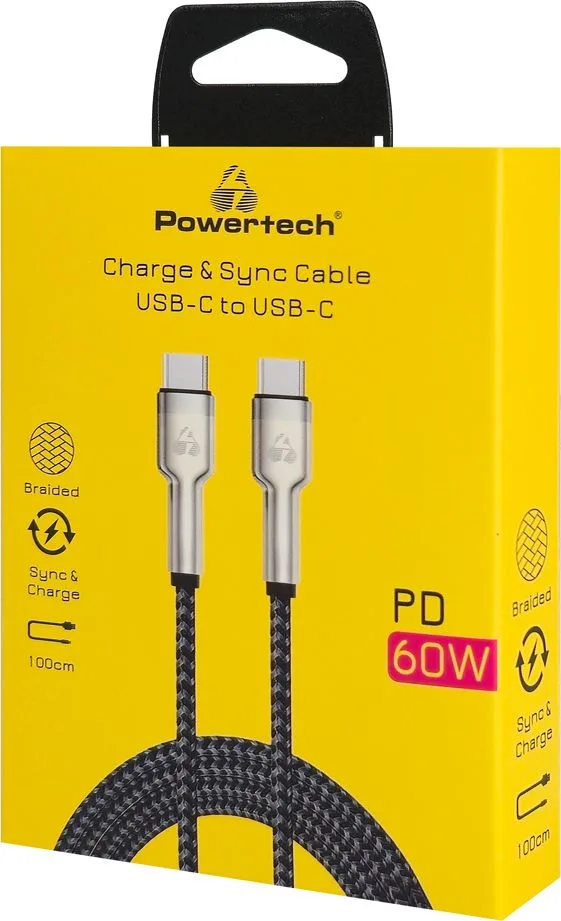 POWERTECH καλώδιο USB-C PTR-0198, PD 60W, 480Mbps, 1m, μαύρο — εικόνα 2