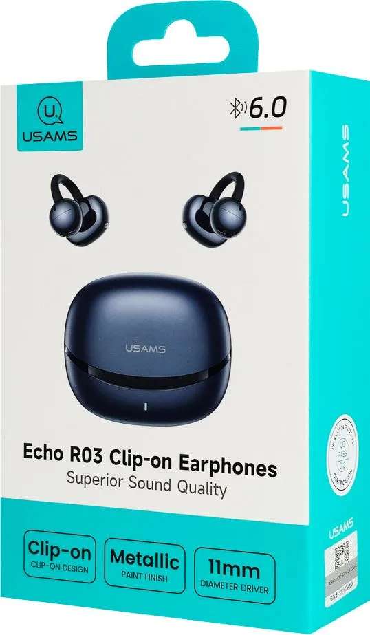 USAMS earphones με θήκη φόρτισης Echo R03, OWS, Φ11mm, 40/300mAh, μπλε — εικόνα 8