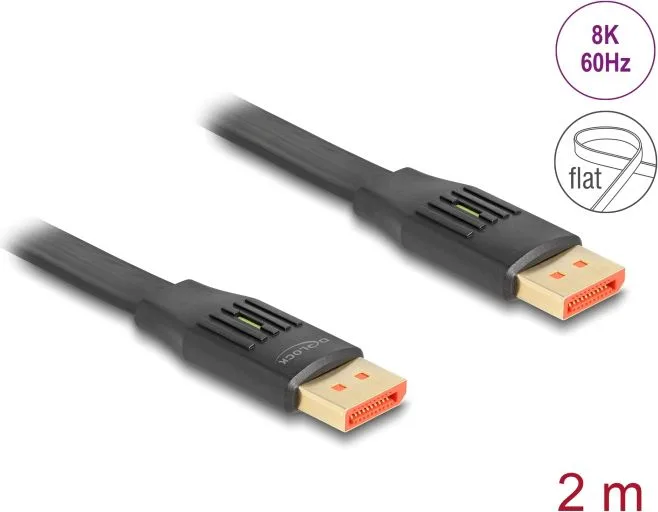 DELOCK καλώδιο DisplayPort 81006, flat, 8K/60Hz 32.4 Gbps HDR, 2m, μαύρο — εικόνα 3