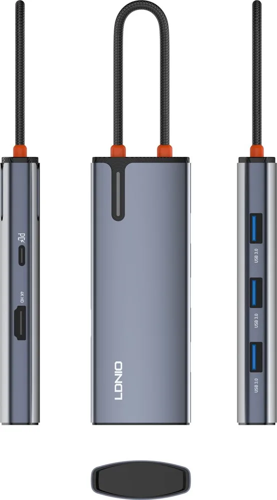 LDNIO docking station DS-15H, 5 θυρών, USB-C σύνδεση, 4K, 100W PD, γκρι — εικόνα 4
