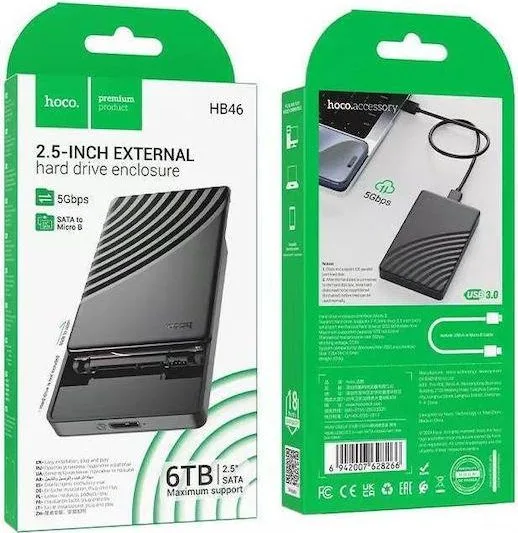 HOCO HB55 θήκη ΣΚΛΗΡΟΥ ΔΙΣΚΟΥ, USB 3.0, μαύρο — εικόνα 3
