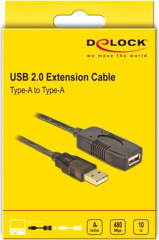 DELOCK καλώδιο USB 2.0 αρσενικό σε θηλυκό 82446, active, 10m, μαύρο — εικόνα 3