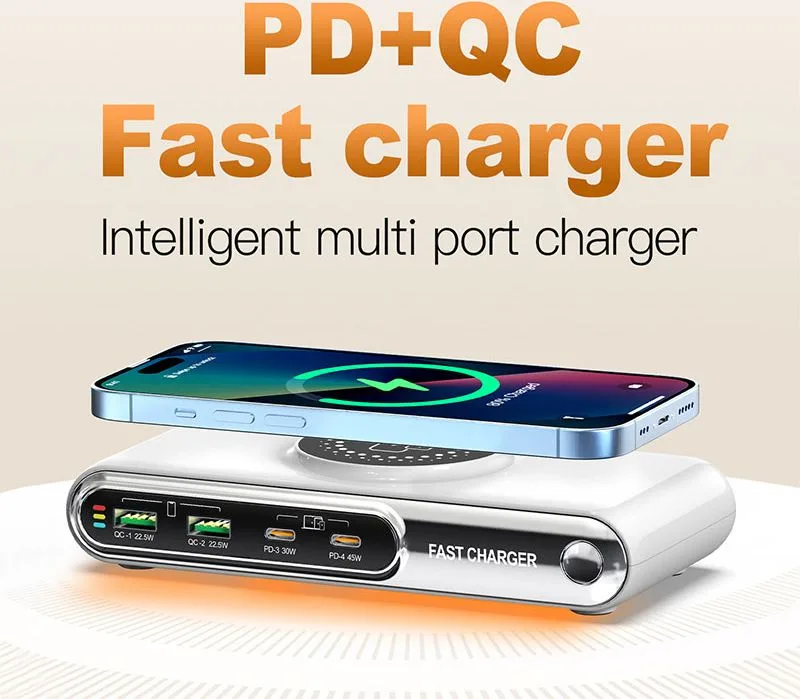 POWERTECH σταθμός φόρτισης PT-1624, 2x USB/2x USB-C/wireless, 72W, λευκός — εικόνα 2