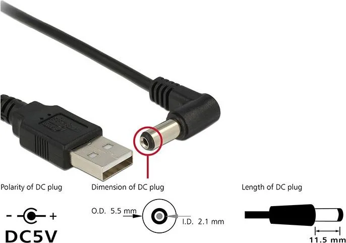 DELOCK καλώδιο USB σε DC 5.5 x 2.1mm 83578, γωνιακό, 1.5m, μαύρο — εικόνα 2