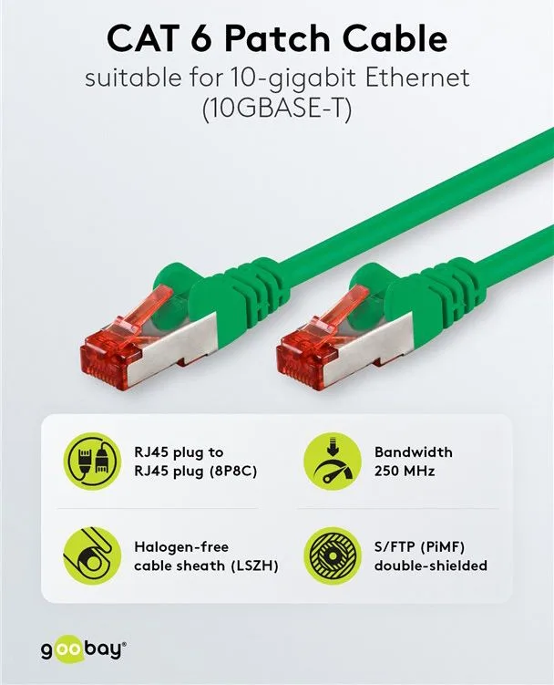 GOOBAY καλώδιο δικτύου 68289, CAT 6 S/FTP, copper, 250MHz, 1m, πράσινο — εικόνα 2