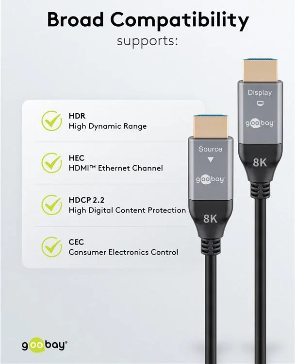 GOOBAY καλώδιο HDMI 2.1 76278 με Ethernet, AOC, 8K/60Hz, 48 Gbps, 50m, μαύρο — εικόνα 6