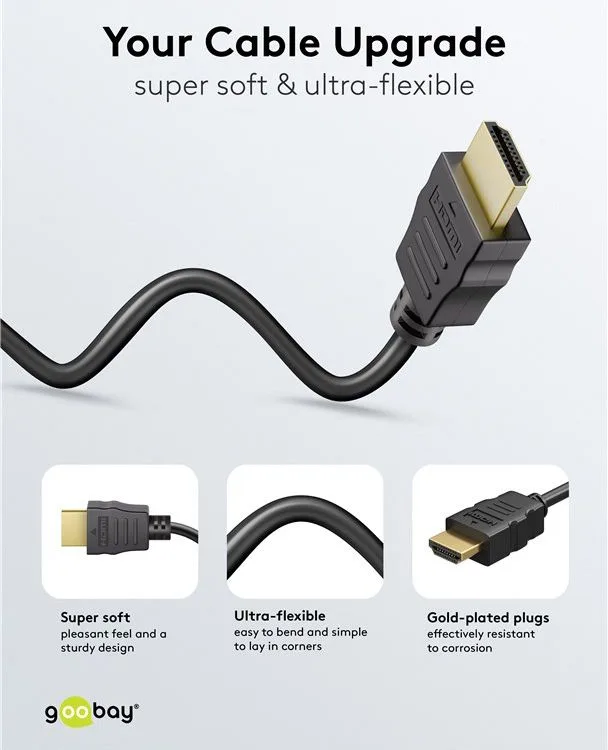 GOOBAY καλώδιο HDMI 80105 με Ethernet, soft, 4K/60Hz, 18 Gbps, 5m, μαύρο — εικόνα 2
