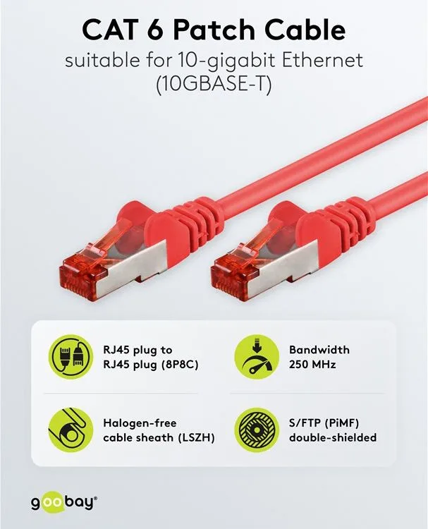 GOOBAY καλώδιο δικτύου 92458, CAT 6 S/FTP, copper, 250MHz, 0.15m, κόκκινο — εικόνα 2