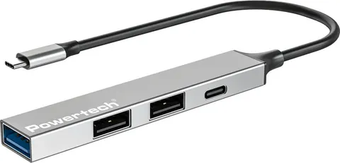 POWERTECH USB hub PT-1412, 4x θυρών, USB 3.2, 5Gbps, USB-C σύνδεση, γκρι