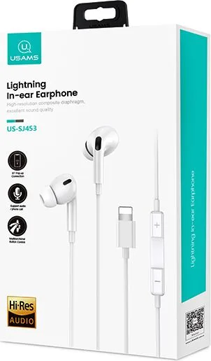 USAMS earphones με μικρόφωνο EP-41, Lightning, Φ10mm, 1.2m, λευκά — εικόνα 3
