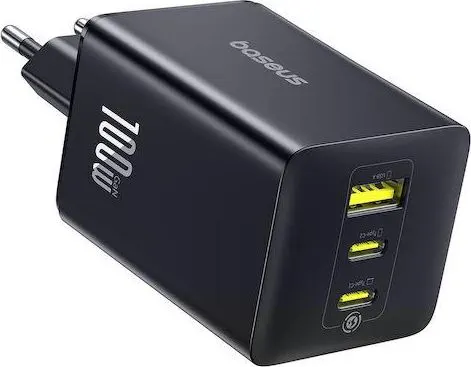 BASEUS Enerfill FE22, φορτιστής τοίχου, 2X Type-C + 1X USB-A, 100W, Cosmic Black