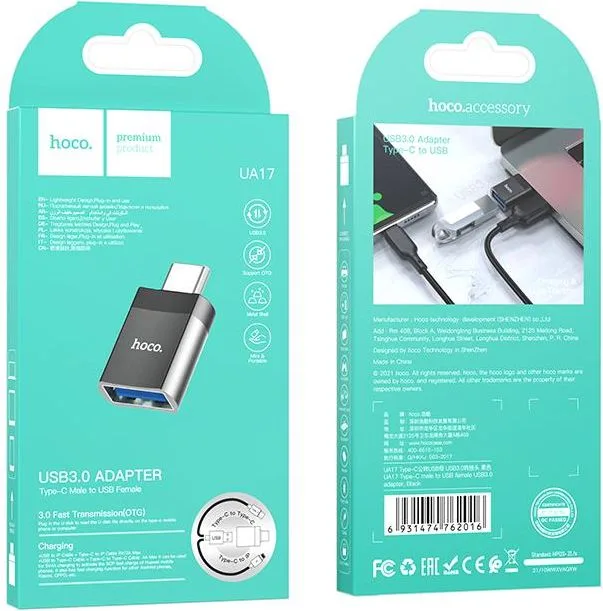 HOCO UA17 αντάπτορας Type-C ΑΡΣΕΝΙΚΟ ΣΕ USB3.0 ΘΗΛΥΚΟ, μαύρο — εικόνα 3