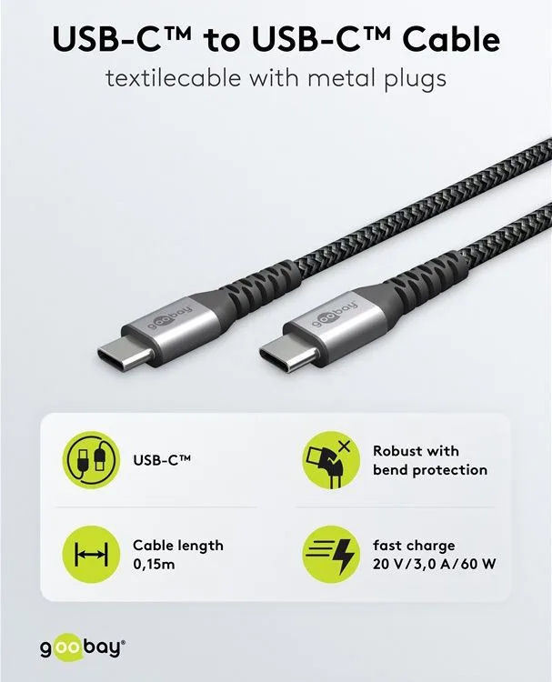GOOBAY καλώδιο USB-C 49301, 60W, 480Mbps, 0.50m, μαύρο — εικόνα 2