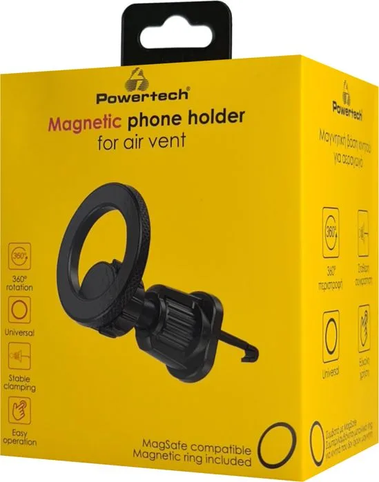 POWERTECH βάση smartphone αυτοκινήτου PT-1240, αεραγωγού, μαγνητική, μαύρη — εικόνα 6