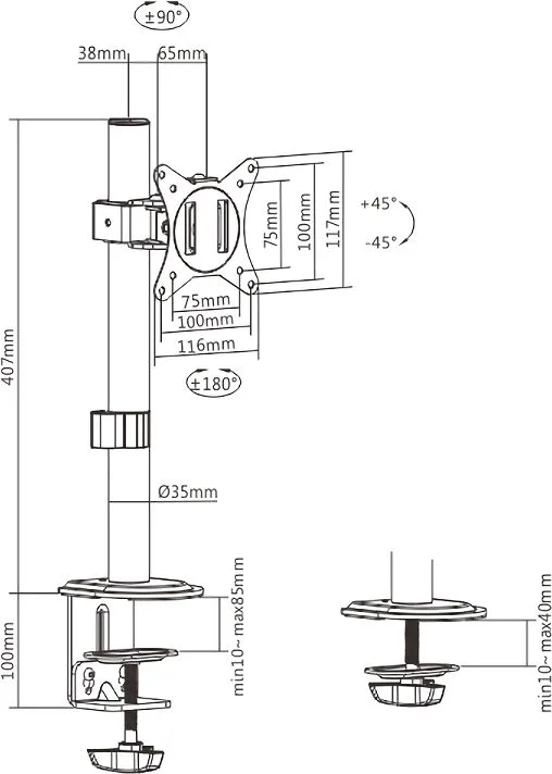 BRATECK βάση γραφείου οθόνης LDT66-C01, 17-32", έως 9kg — εικόνα 4