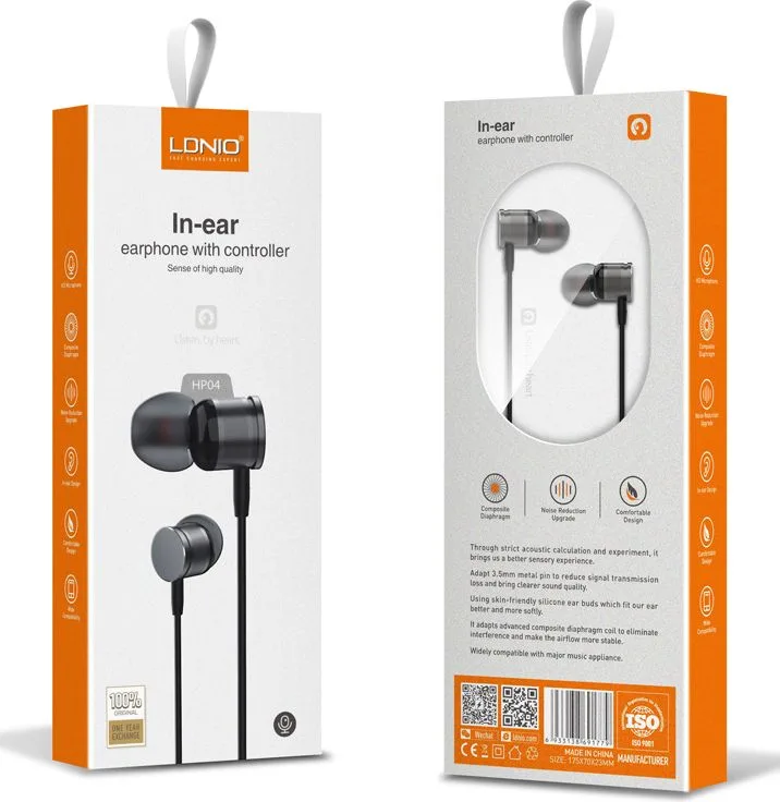LDNIO earphones με μικρόφωνο HP04, 3.5mm σύνδεση, Φ10mm, 1.2m, γκρι — εικόνα 3