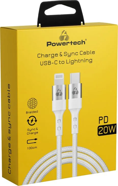 POWERTECH καλώδιο USB-C σε Lightning PTR-0127, PD 20W, copper, 1m, λευκό — εικόνα 2
