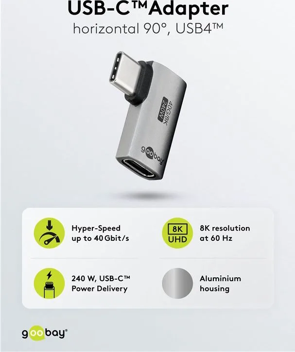 GOOBAY αντάπτορας USB-C 74441, γωνιακός 90°, USB4, 240W, 40Gbps, 8K, γκρι — εικόνα 4
