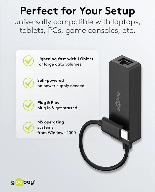 GOOBAY αντάπτορας δικτύου 76579, USB-C, 1000Mbps Ethernet, μαύρος — εικόνα 6