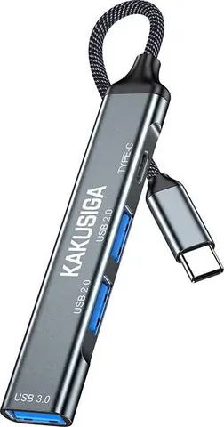KAKUSIGA USB hub KSC-1417, 4x θυρών, USB 3.0, 5Gbps, USB-C σύνδεση, γκρι